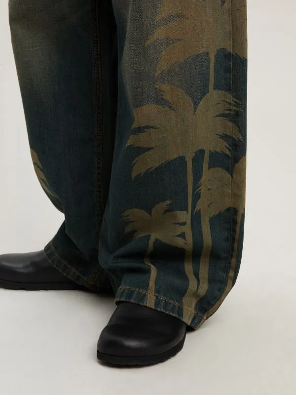 Laser Palm Wide Leg Jeans