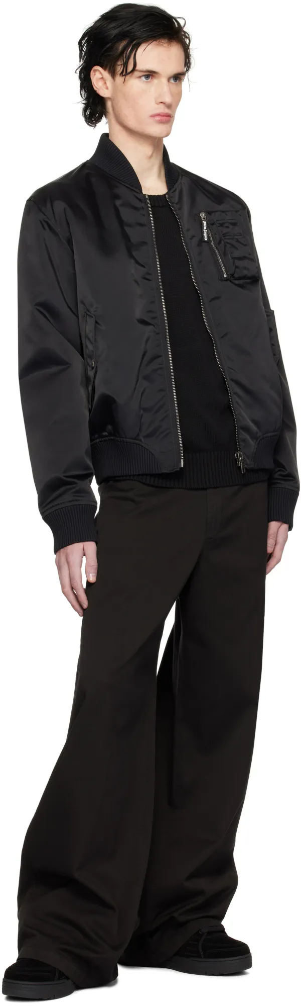 Curved Logo Zipped Bomber Jacket