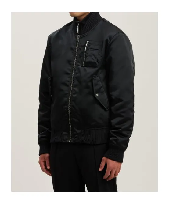 Curved Logo Zipped Bomber Jacket