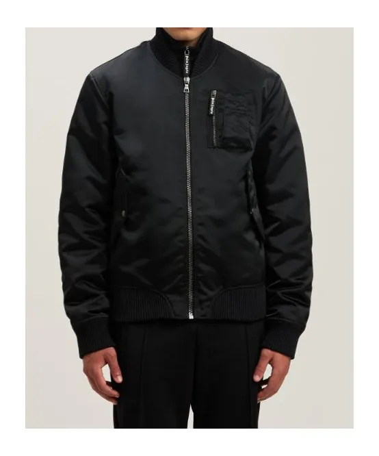 Curved Logo Zipped Bomber Jacket