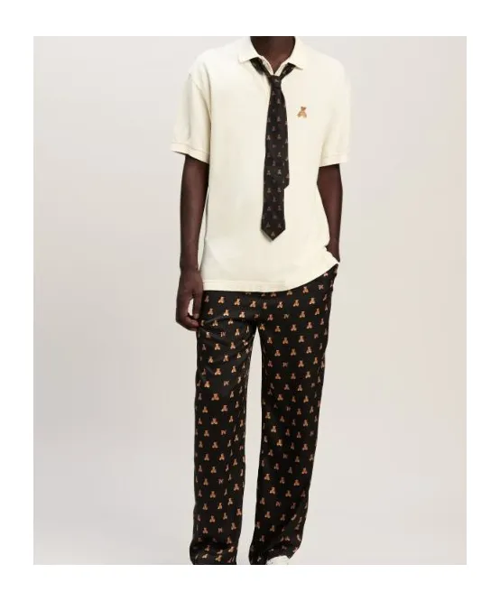 Bear Embroidered Short-Sleeved Polo Shirt