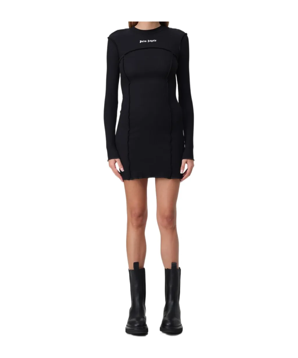 Logo Embroidered Long-Sleeved Dress
