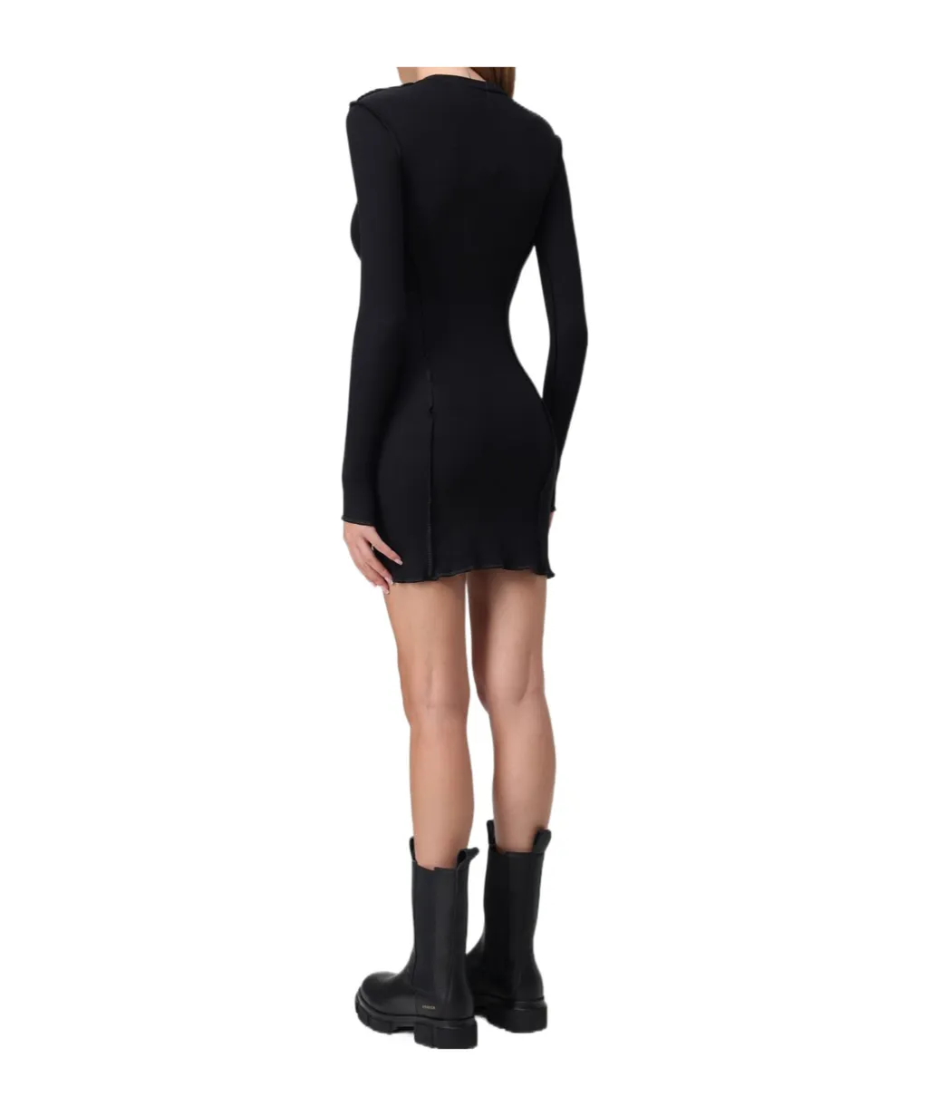 Logo Embroidered Long-Sleeved Dress
