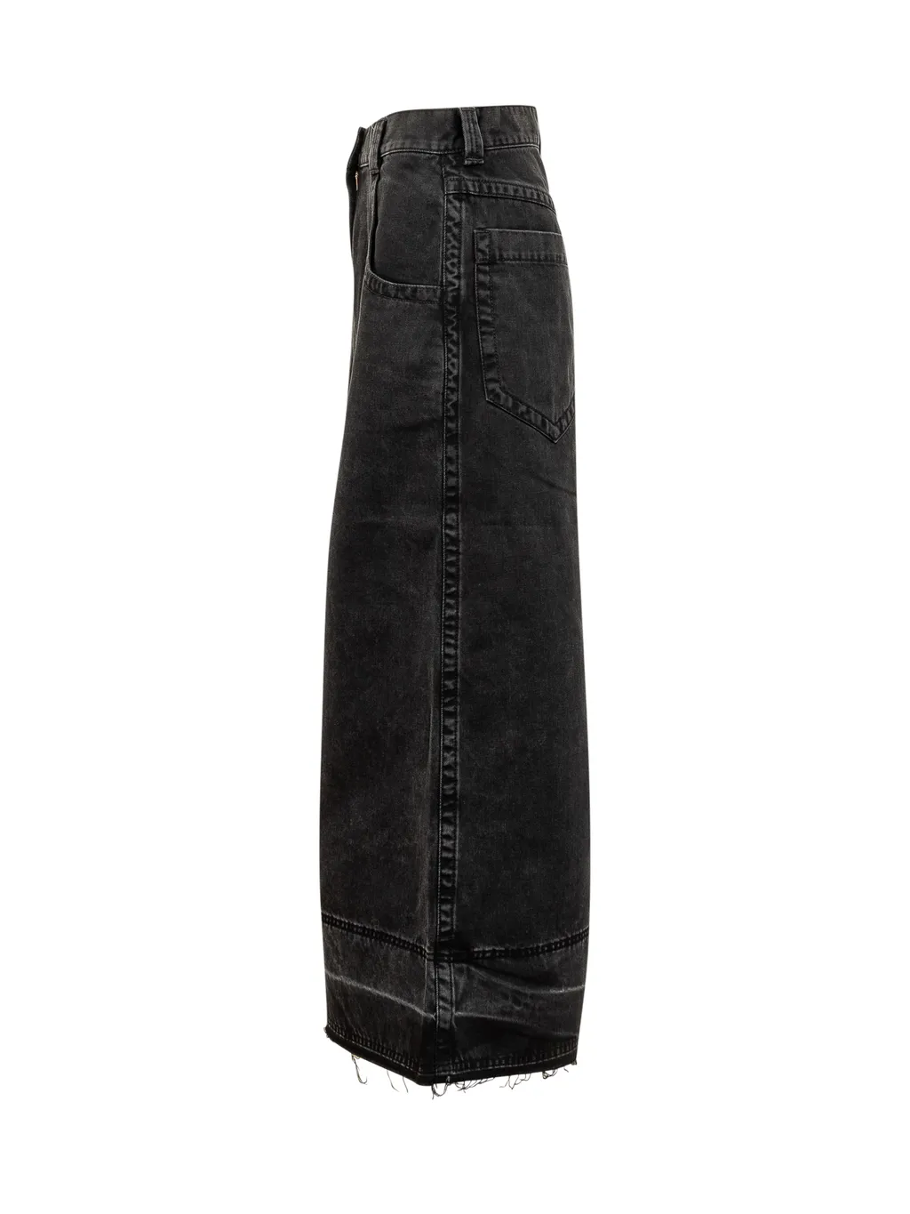 Frayed Hem Midi Denim Skirt