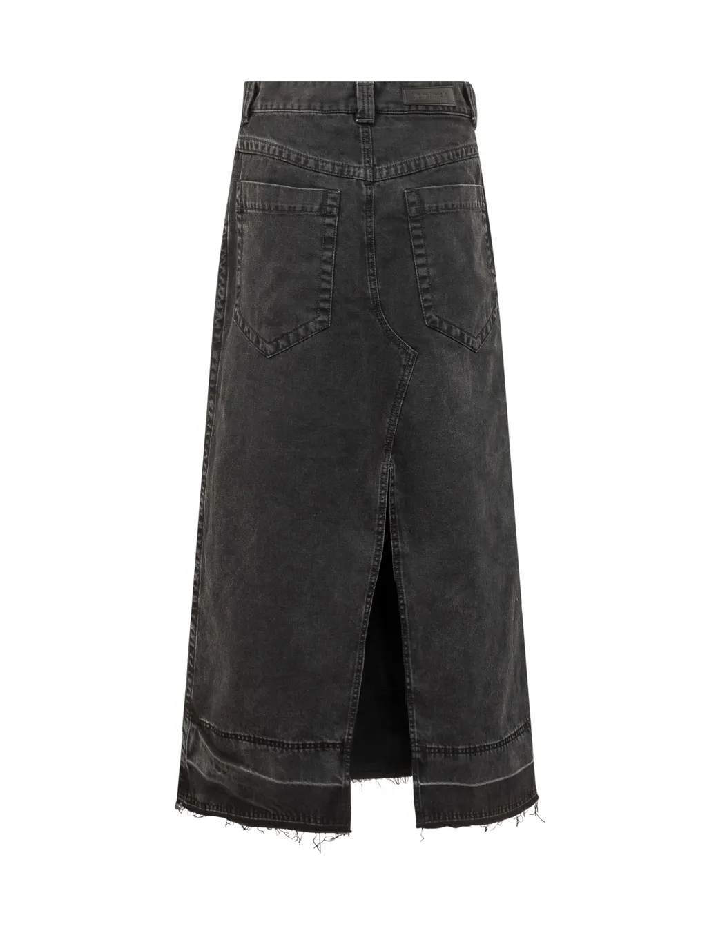 Frayed Hem Midi Denim Skirt