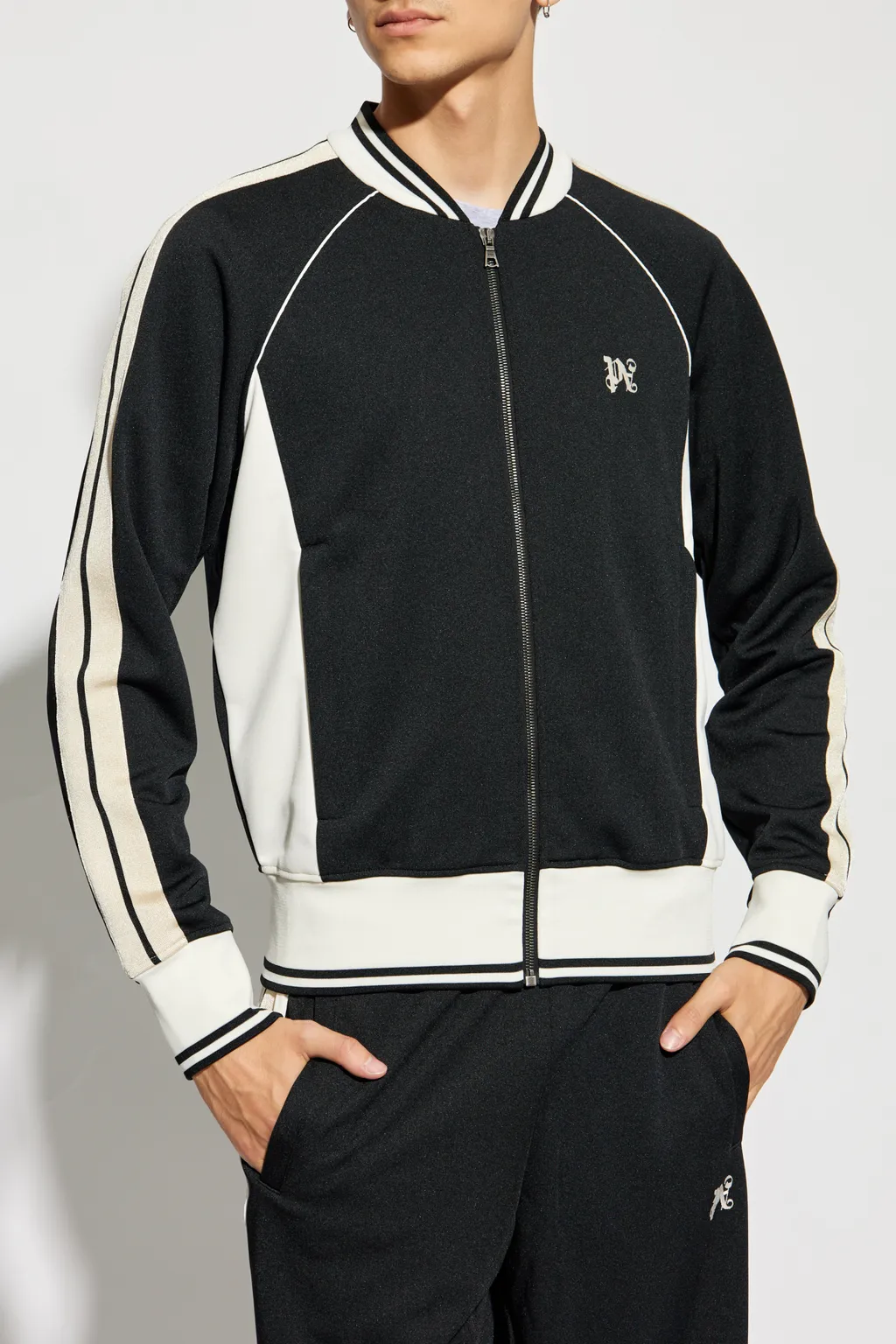 Pa Monogram Embroidered Zip-Up Sweatshirt