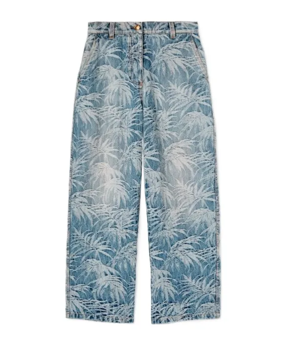 Palm Tree Printed Wide Leg Jeans