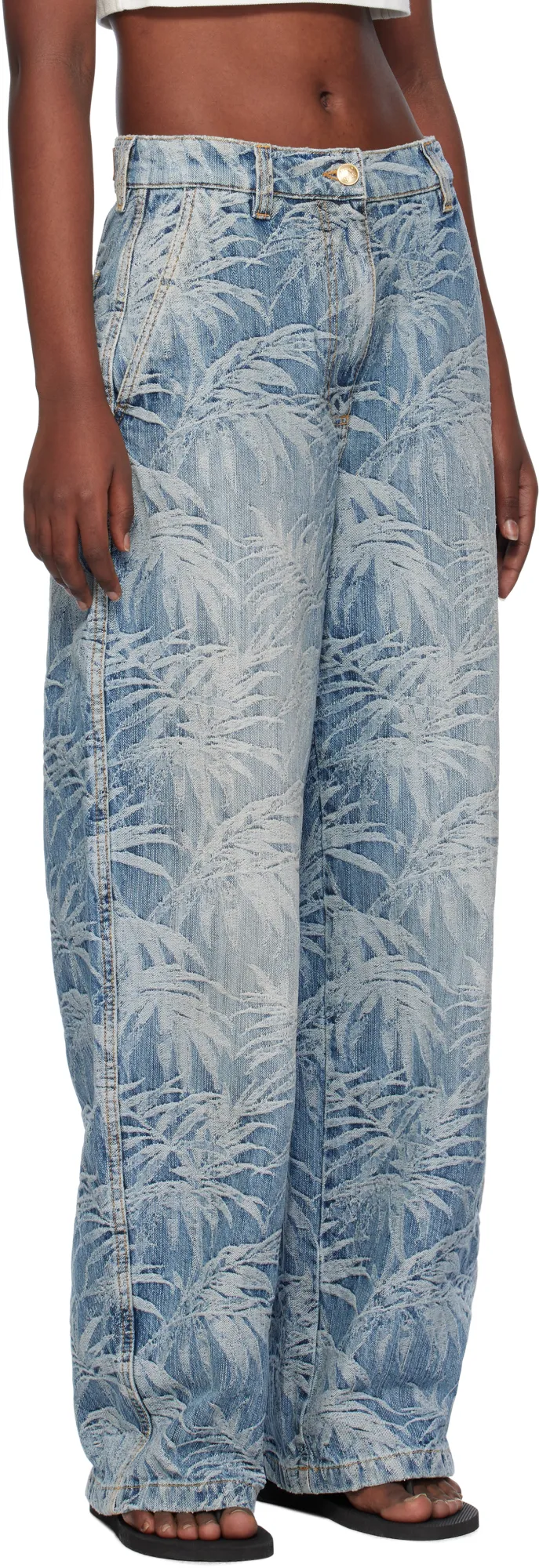 Palm Tree Printed Wide Leg Jeans