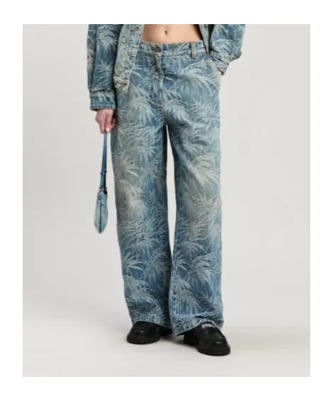 Palm Tree Printed Wide Leg Jeans