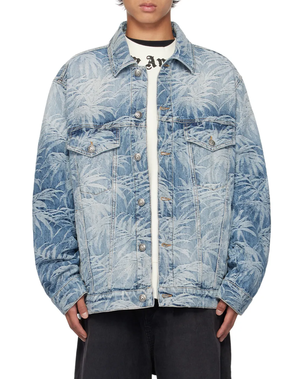 Palm Tree Printed Denim Jacket