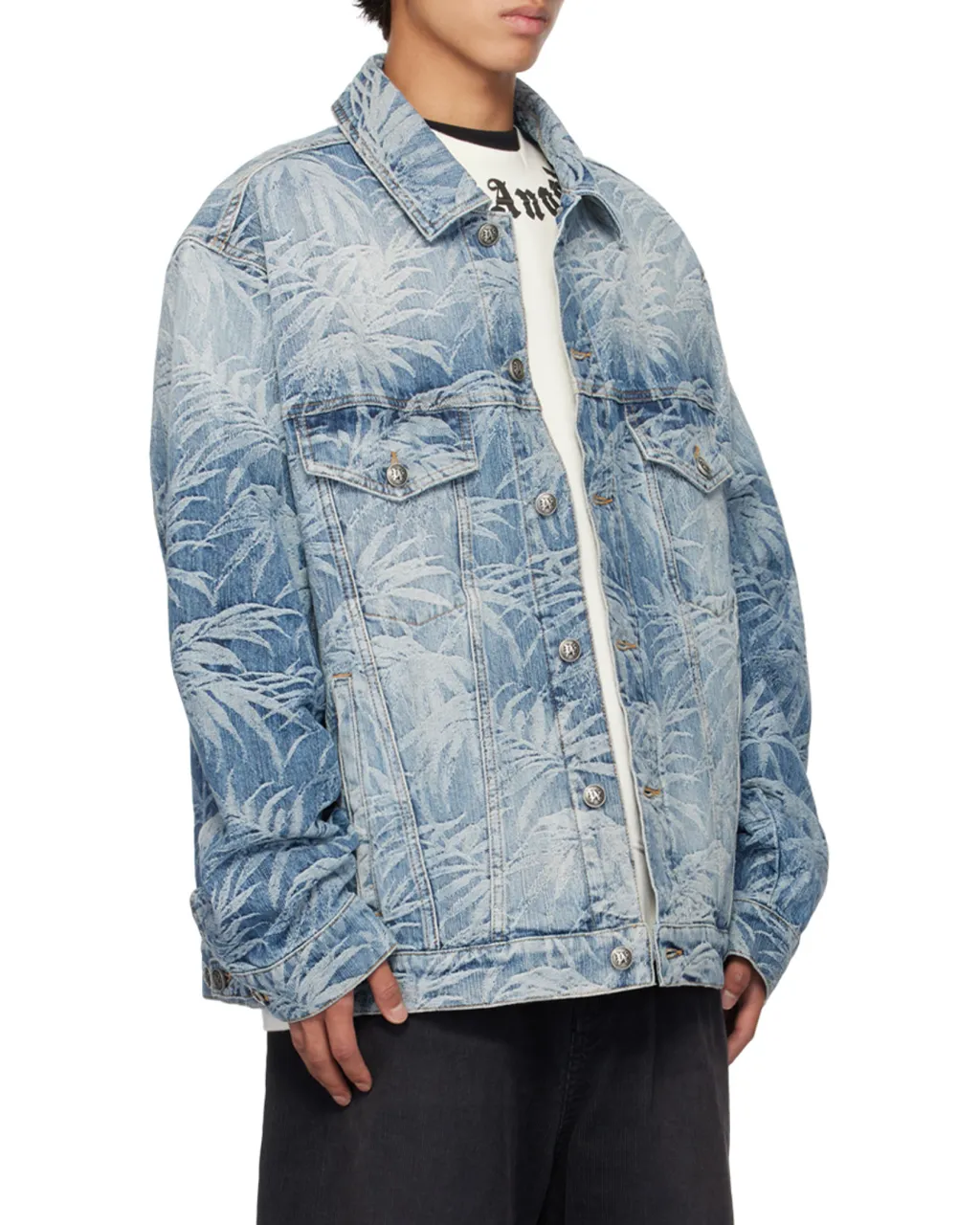 Palm Tree Printed Denim Jacket