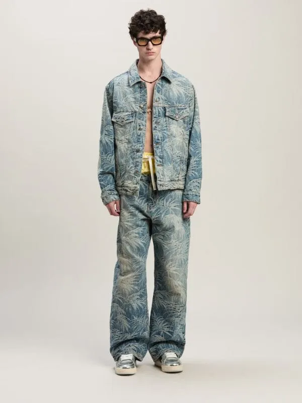 Palm Tree Printed Denim Jacket