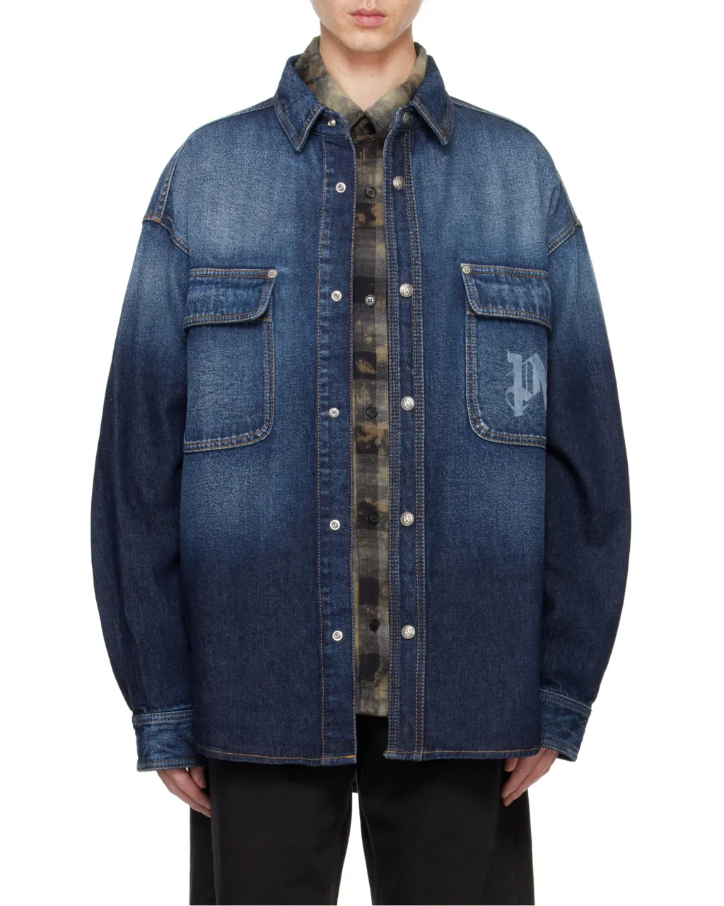 Logo Printed Drop Shoulder Denim Shirt