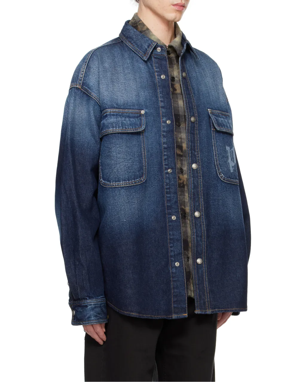 Logo Printed Drop Shoulder Denim Shirt