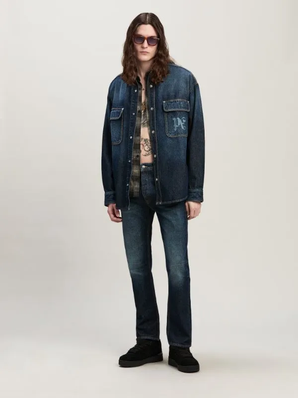 Logo Printed Drop Shoulder Denim Shirt