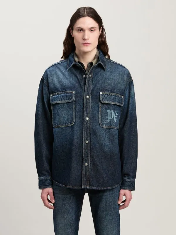 Logo Printed Drop Shoulder Denim Shirt