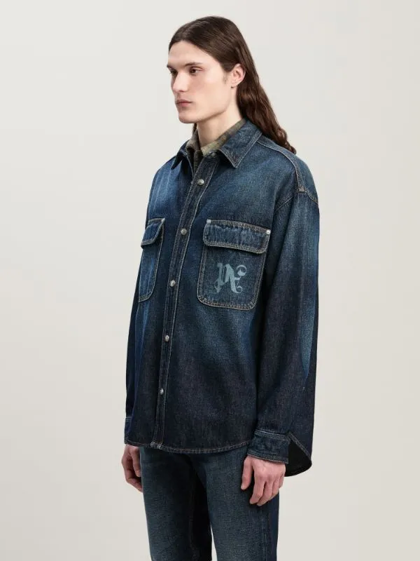 Logo Printed Drop Shoulder Denim Shirt