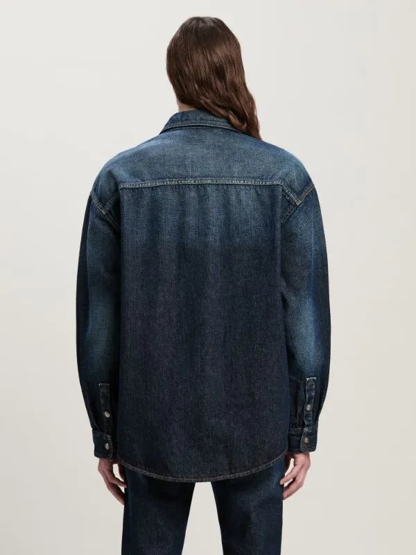 Logo Printed Drop Shoulder Denim Shirt