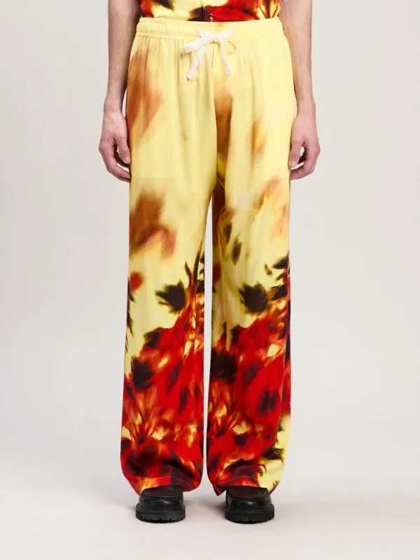 Flame Palm Print Wide-Leg Pants