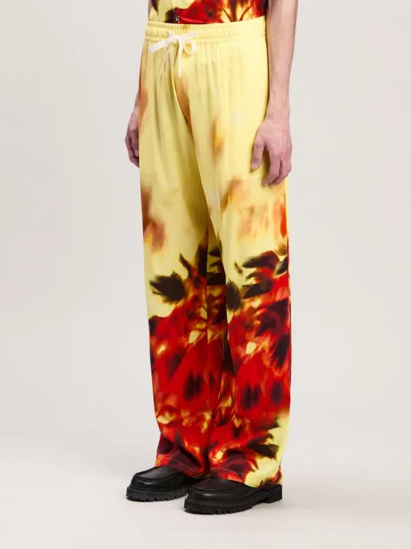 Flame Palm Print Wide-Leg Pants