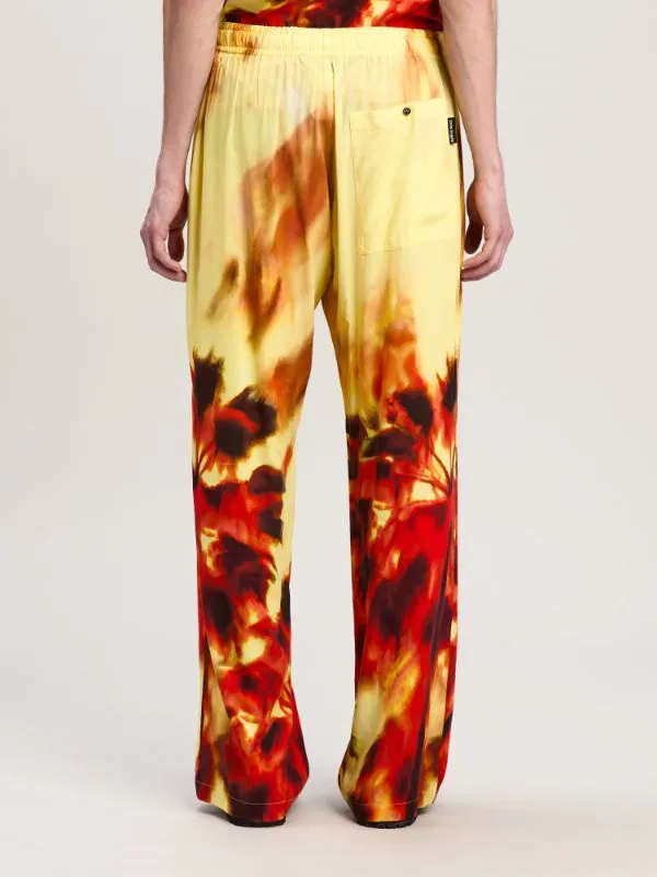 Flame Palm Print Wide-Leg Pants