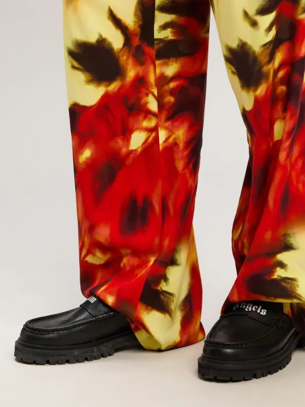 Flame Palm Print Wide-Leg Pants