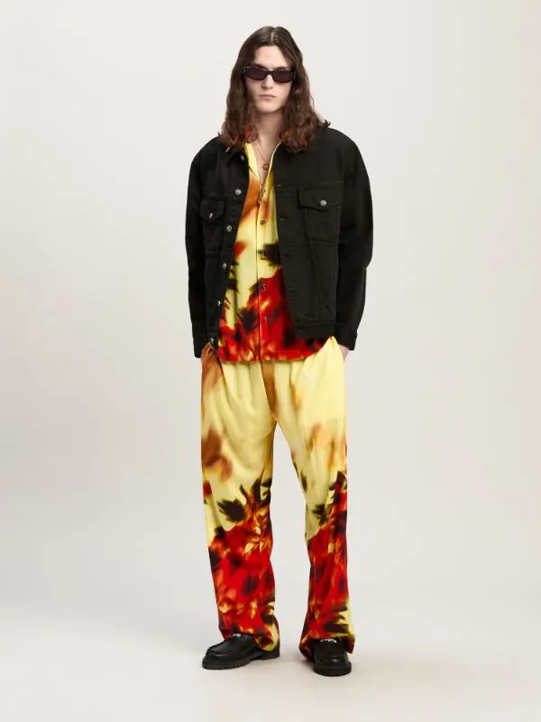 Flame Palm Print Wide-Leg Pants