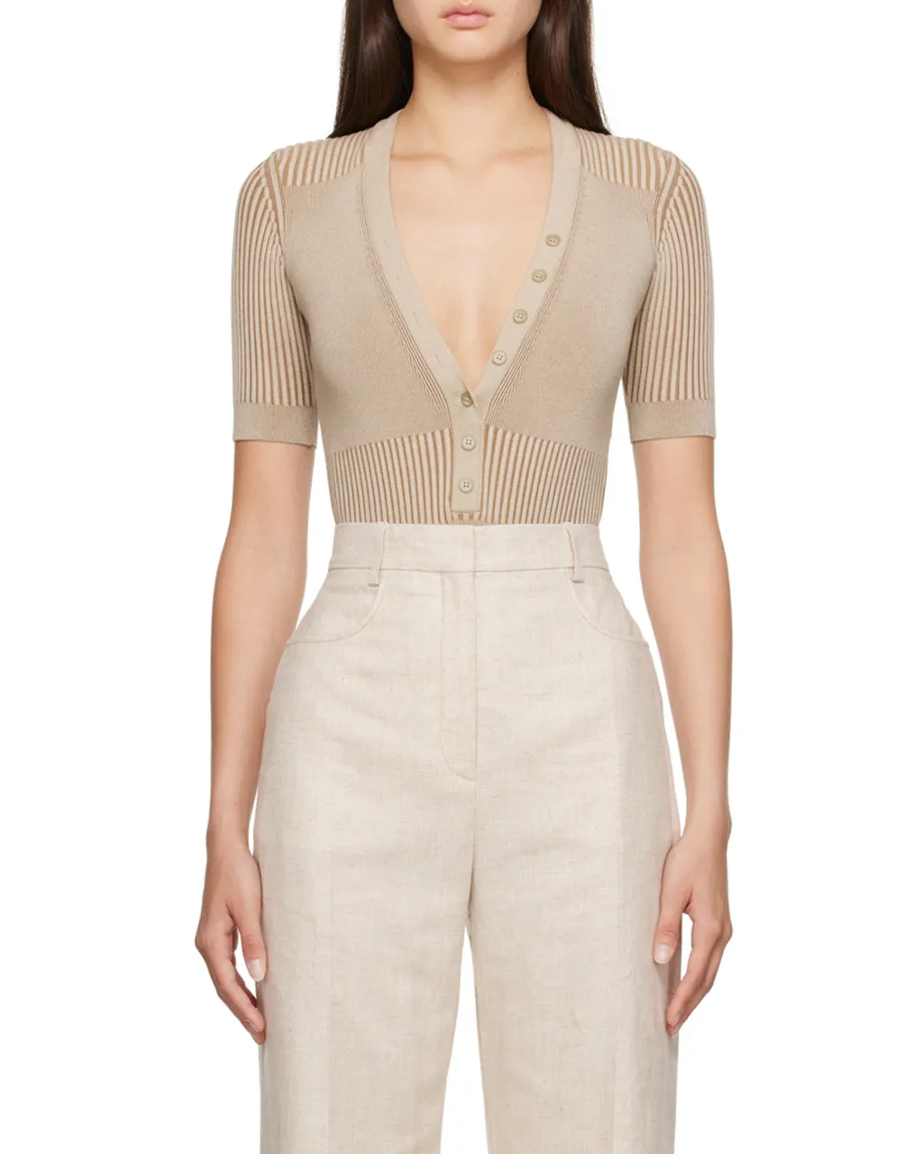 V-Neck Buttoned Knitted Bodysuit