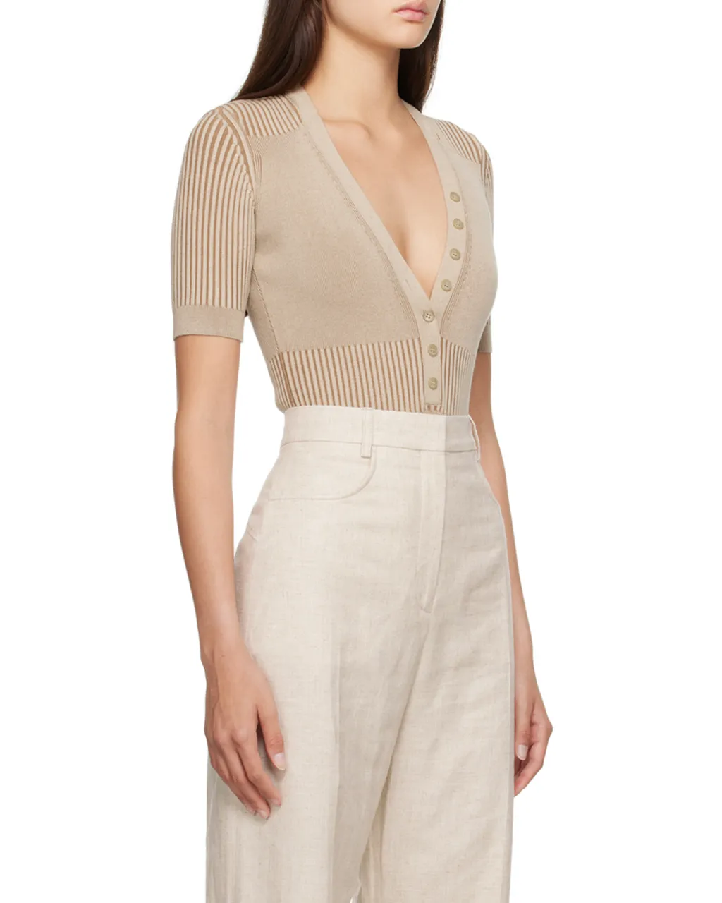 V-Neck Buttoned Knitted Bodysuit