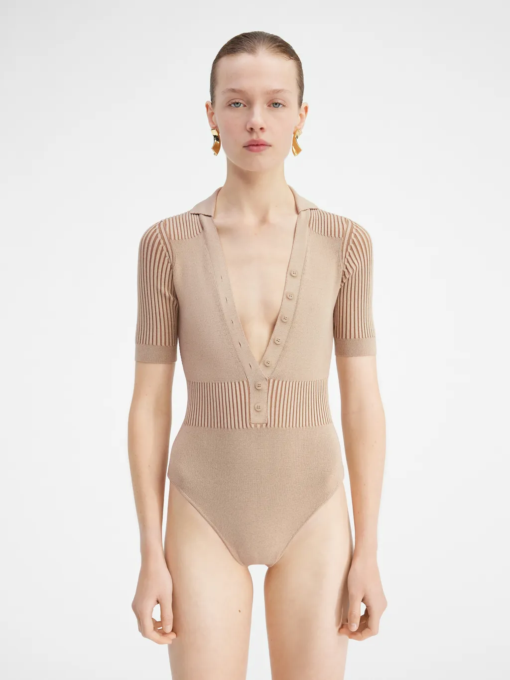 V-Neck Buttoned Knitted Bodysuit