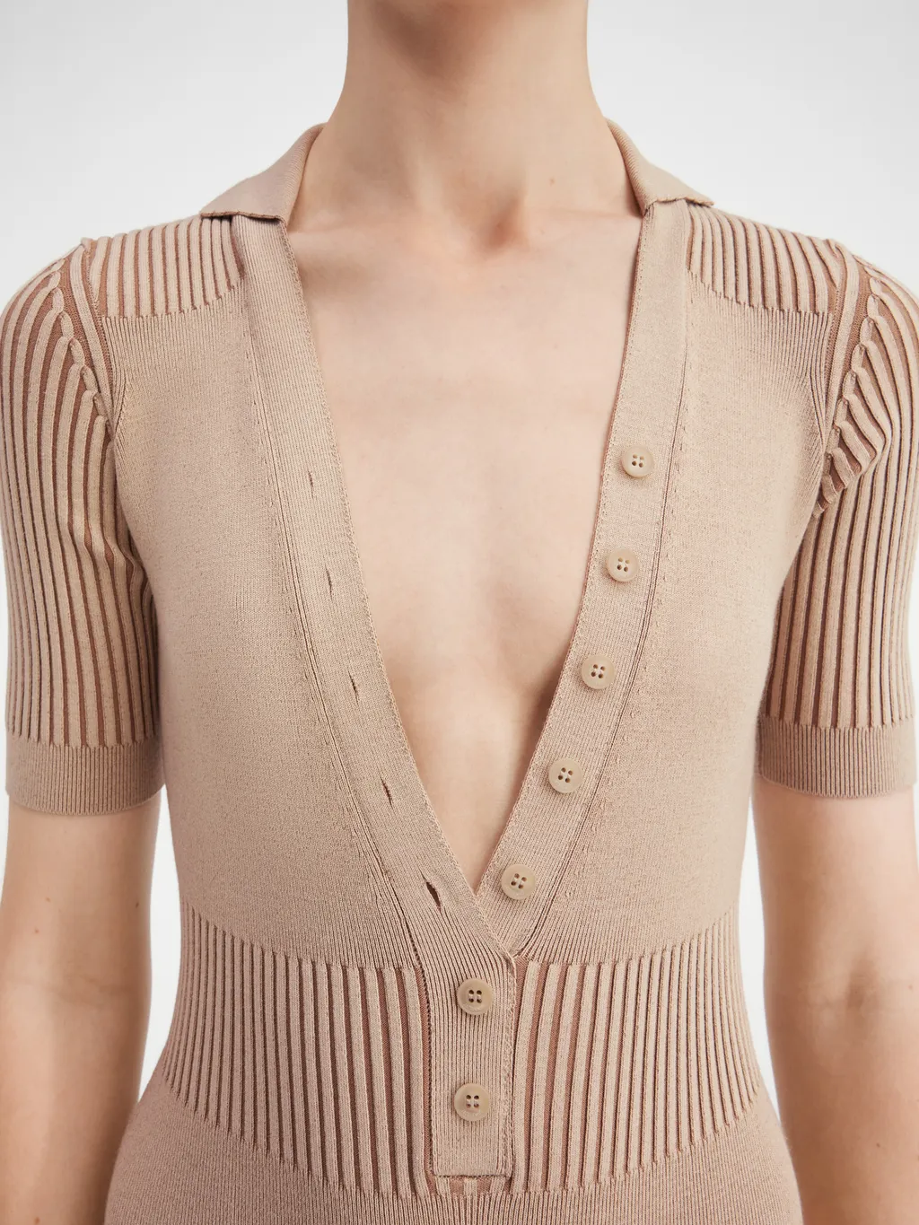 V-Neck Buttoned Knitted Bodysuit
