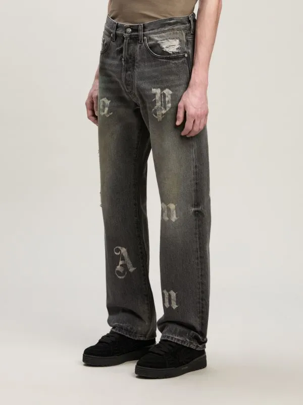 Logo Printed Straight Leg Jeans