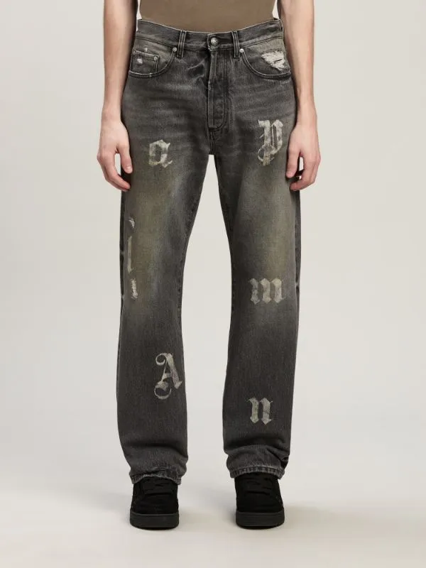 Logo Printed Straight Leg Jeans