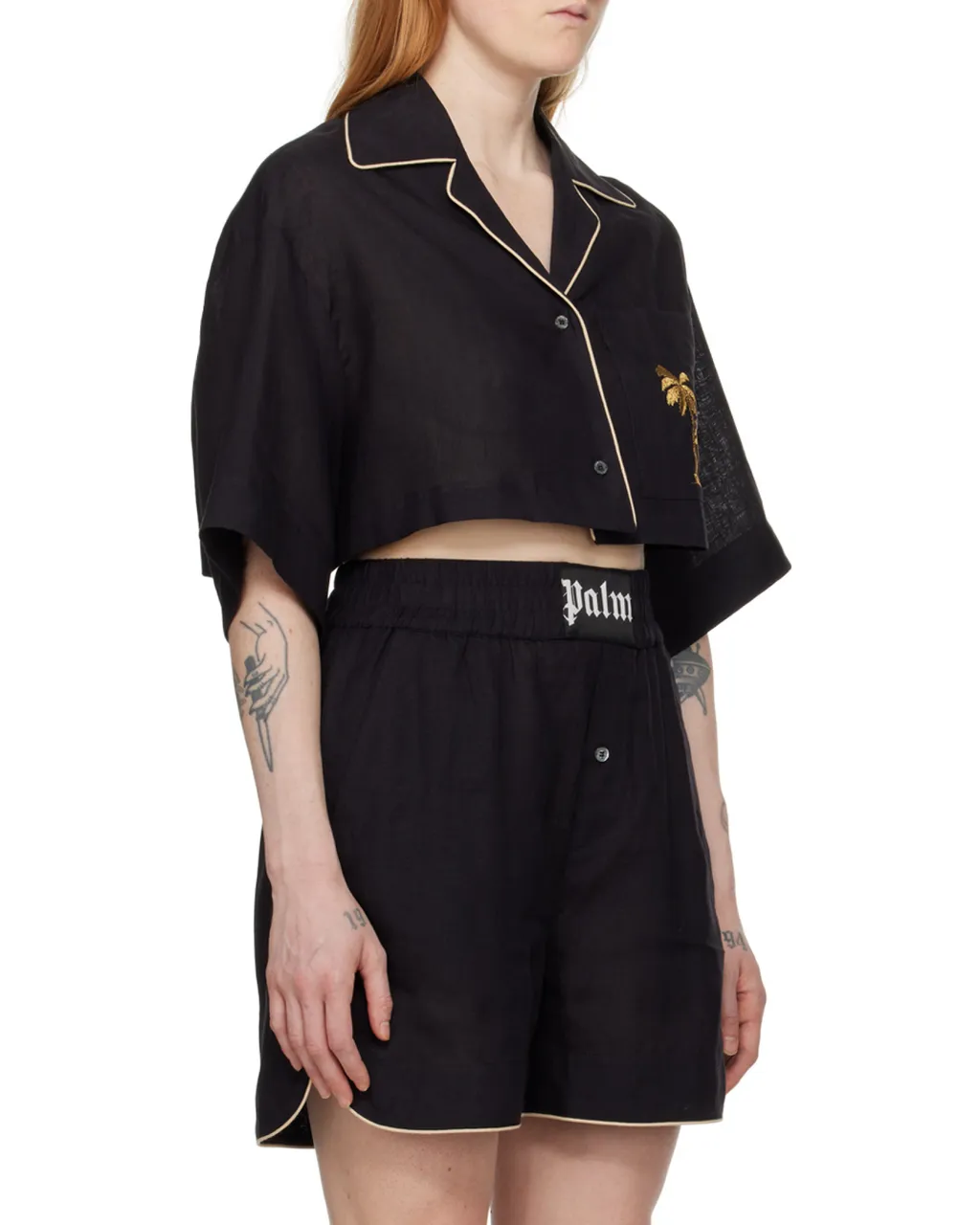 Palm Embroidered Cropped Bowling Shirt