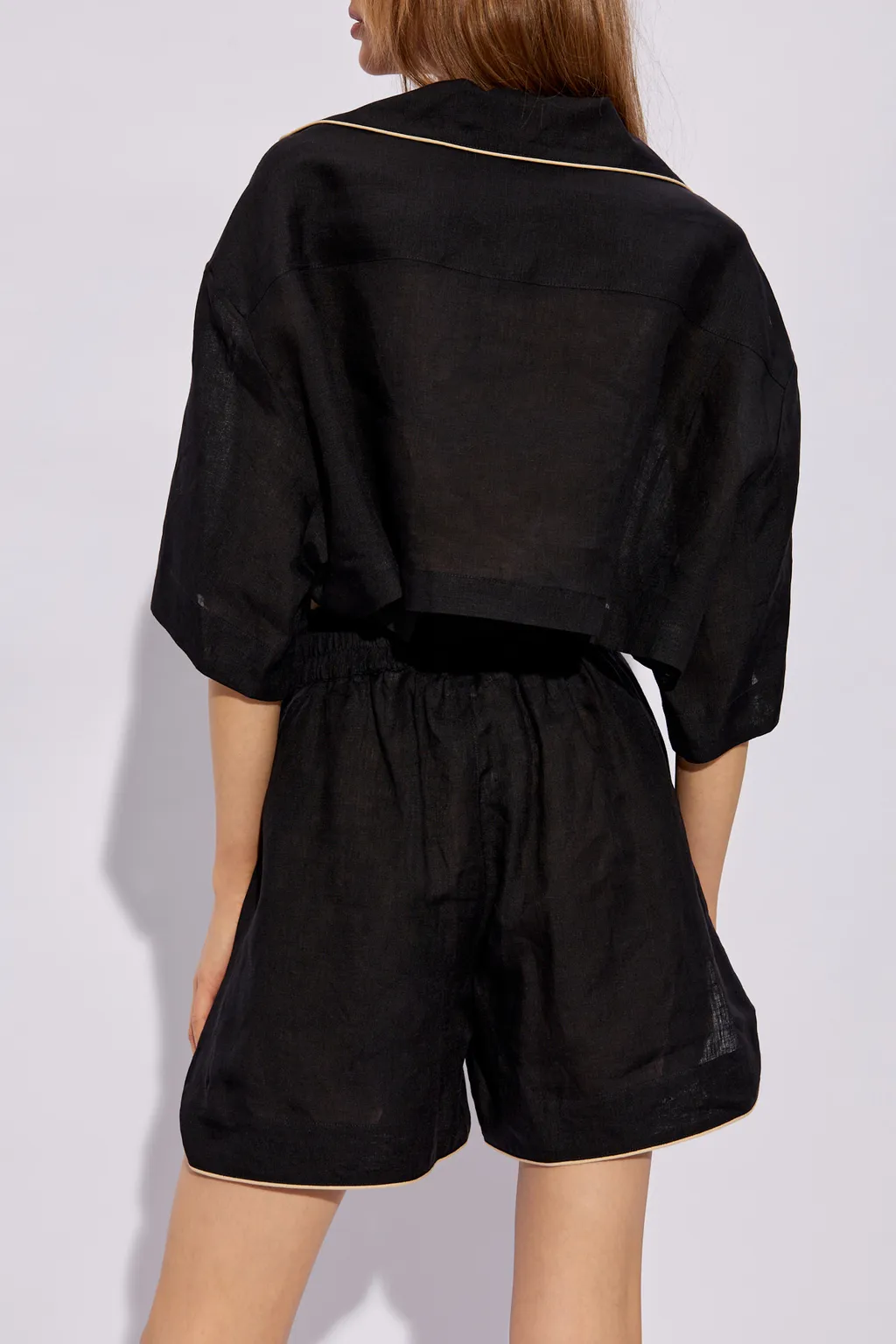 Palm Embroidered Cropped Bowling Shirt