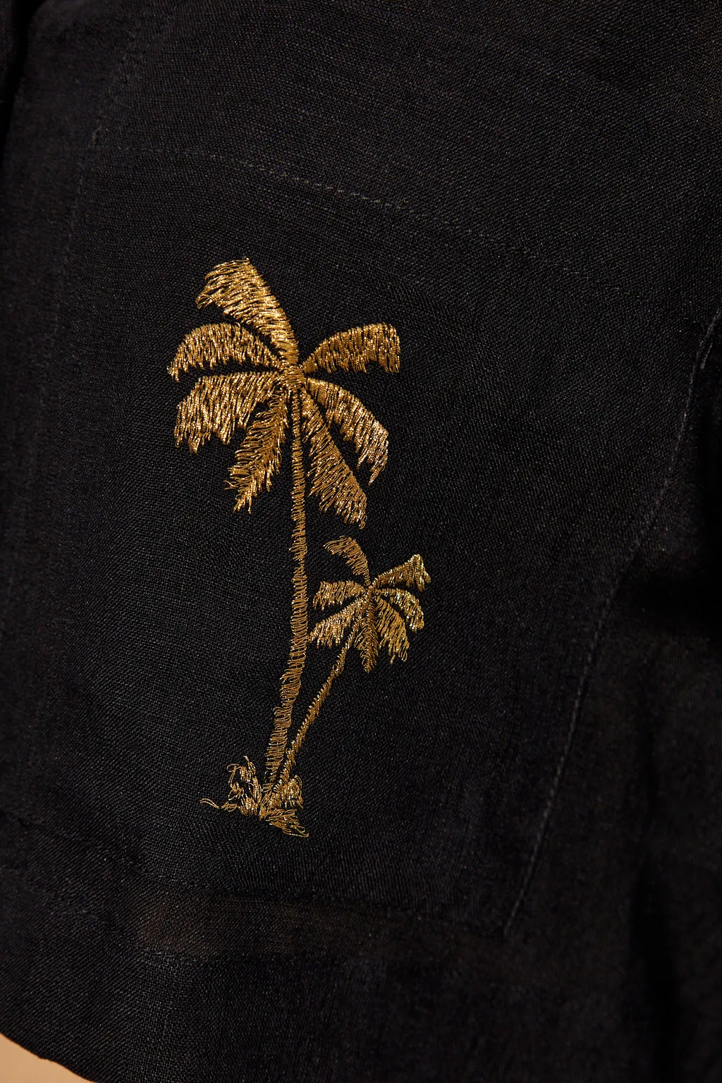Palm Embroidered Cropped Bowling Shirt