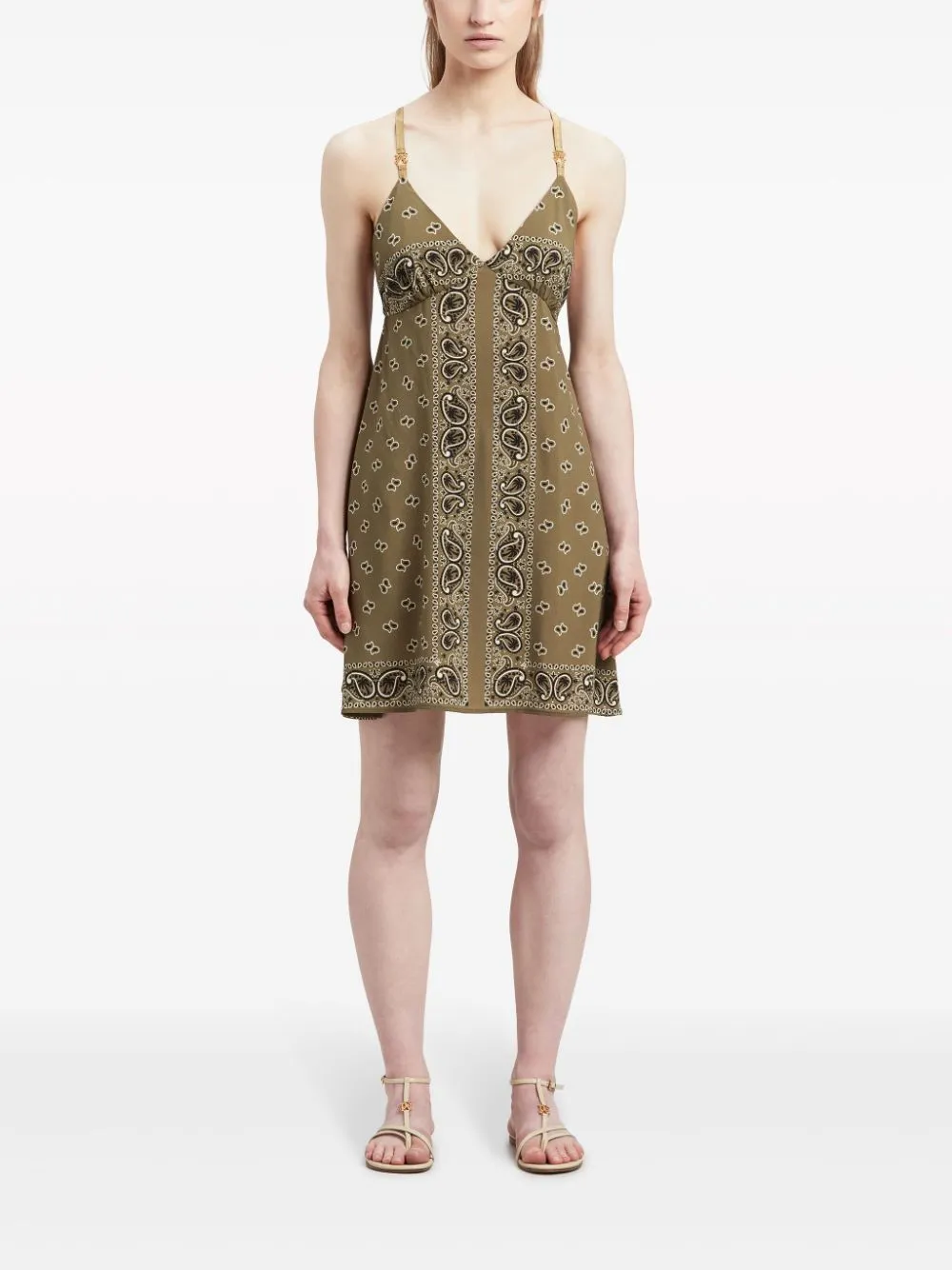 Paisley-Printed V-Neck Slip Dress