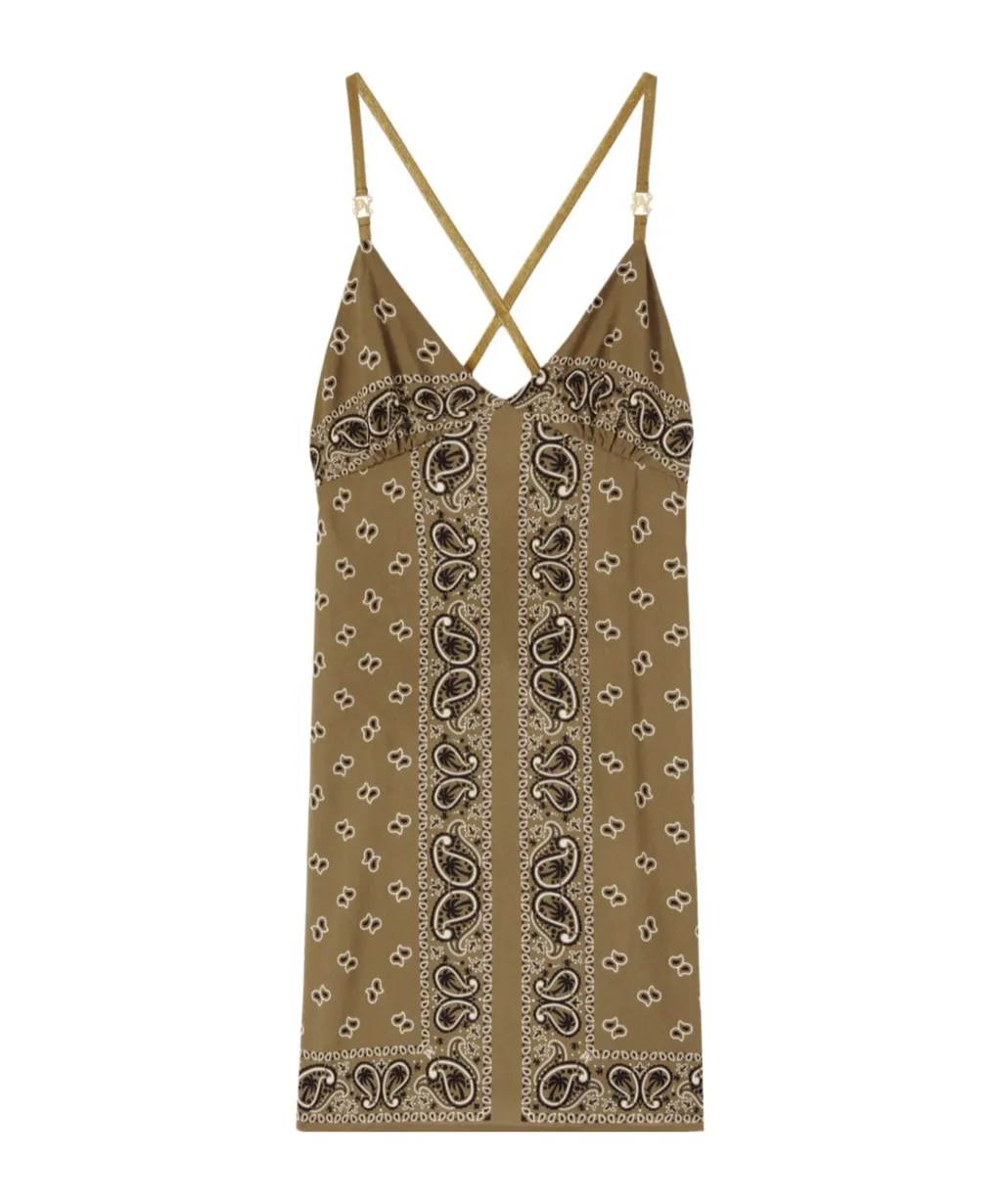 Paisley-Printed V-Neck Slip Dress