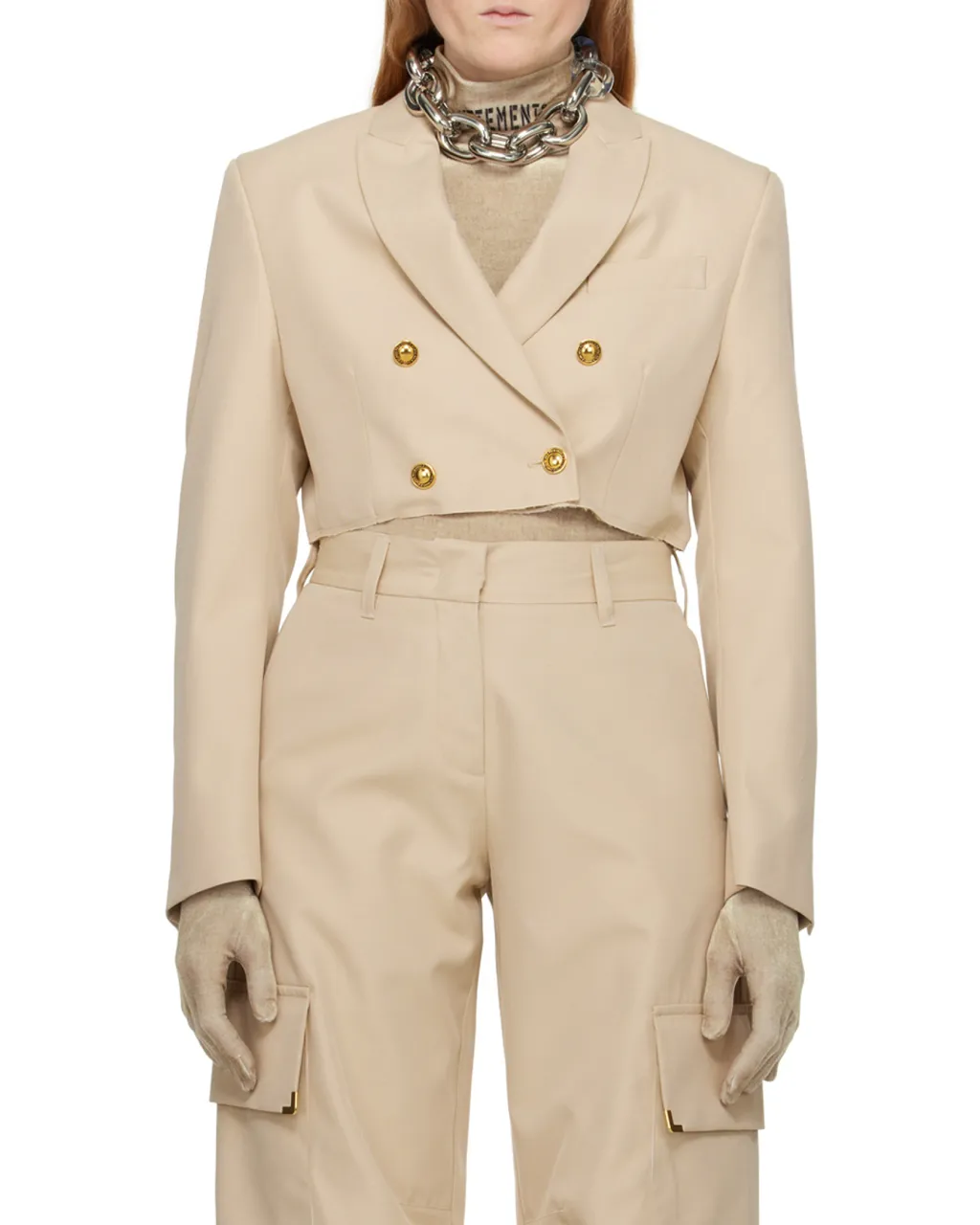 Double-Breasted Short Suit Jacket