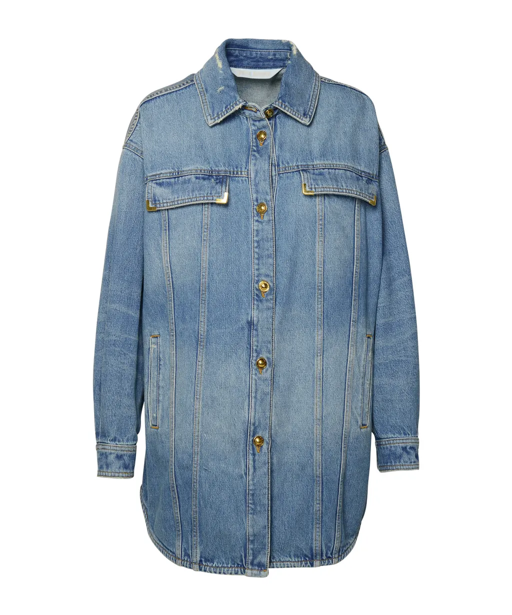 Curved Hem Buttoned Denim Shirt