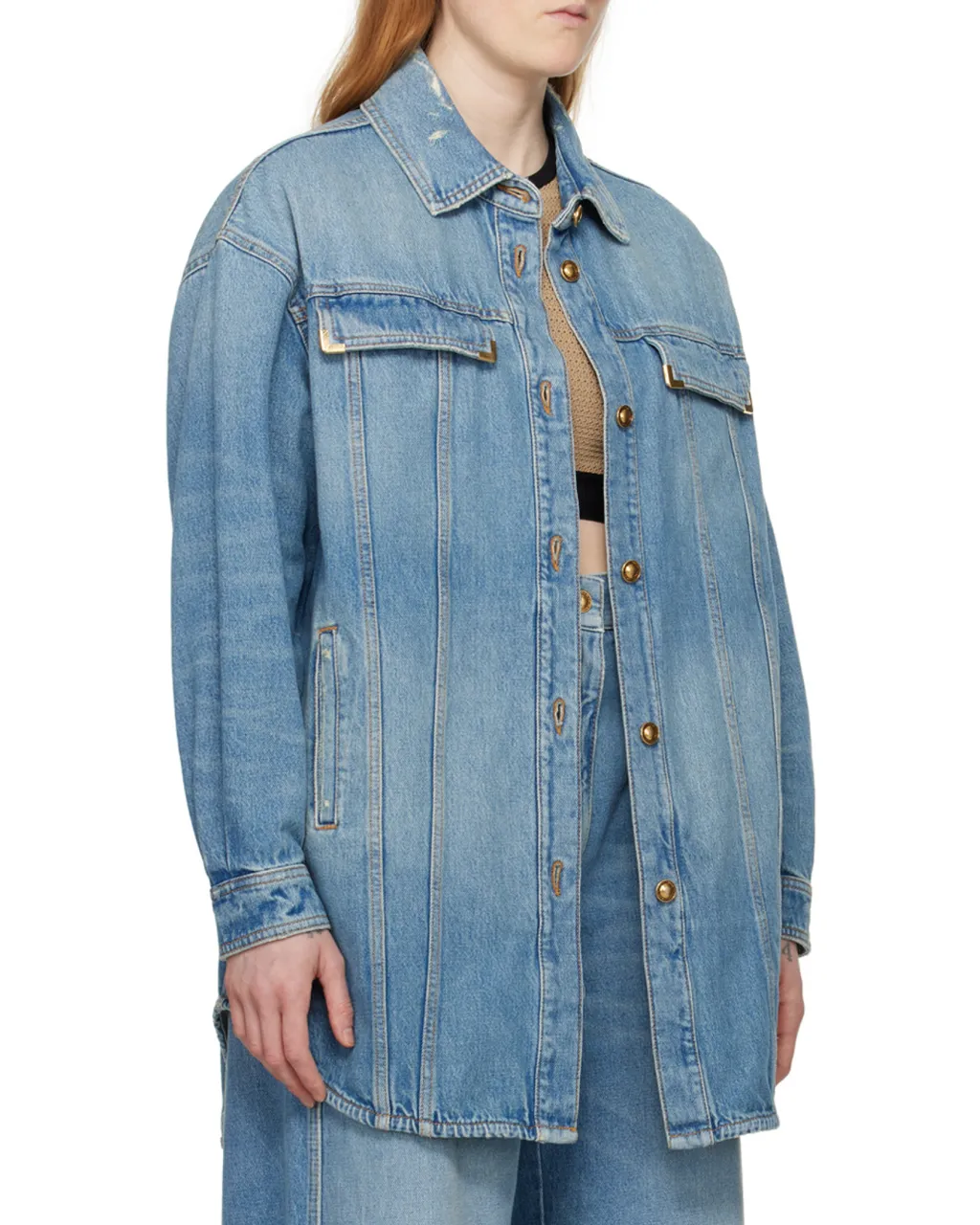 Curved Hem Buttoned Denim Shirt