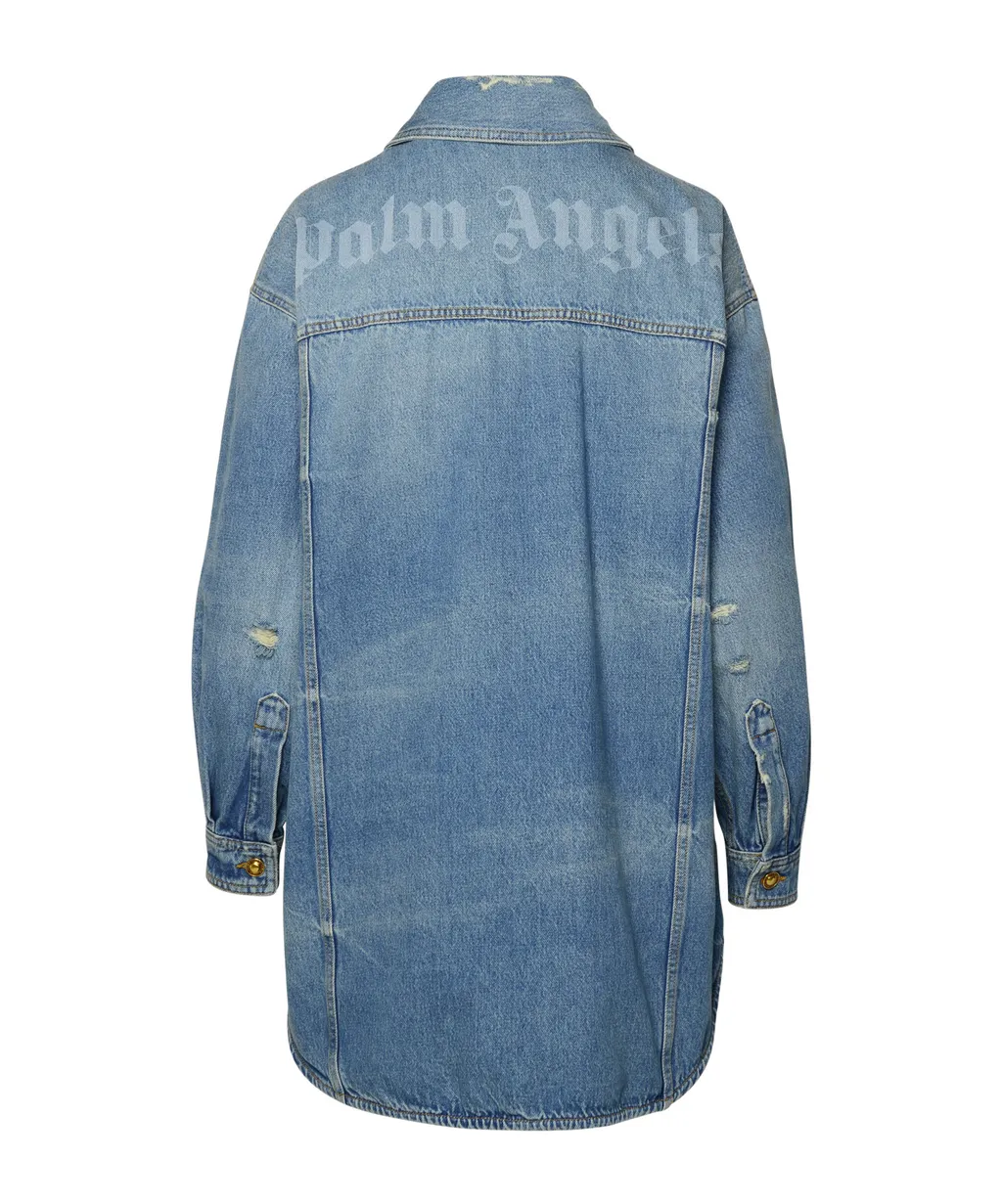 Curved Hem Buttoned Denim Shirt