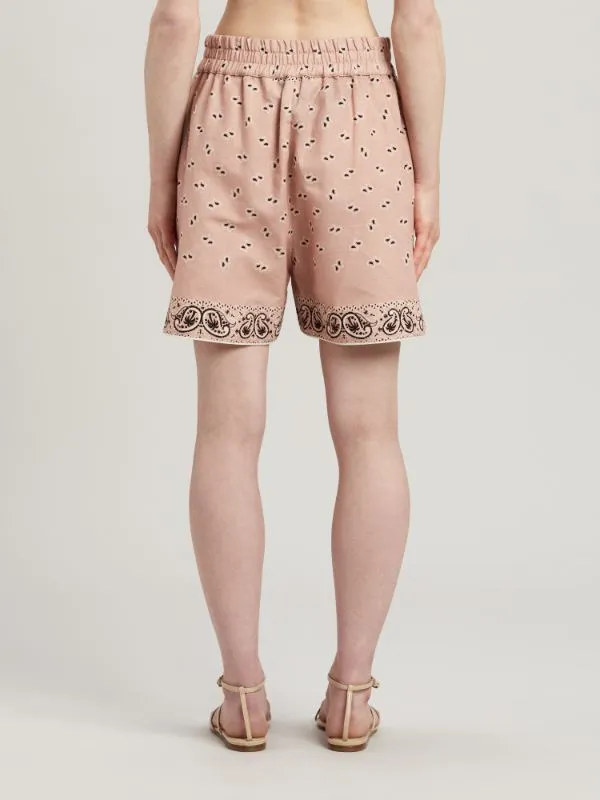 Paisley-Printed Elastic Waist Shorts