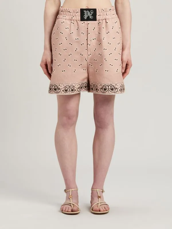 Paisley-Printed Elastic Waist Shorts