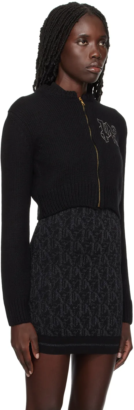 Monogram Embellished Zipped Knitted Cardigan