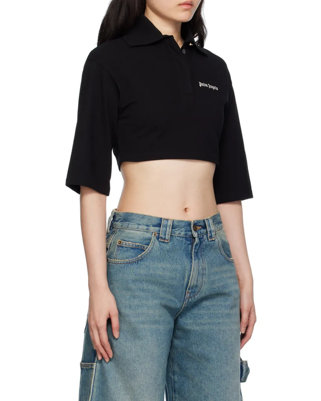 Logo Embroidered Cropped Polo Shirt