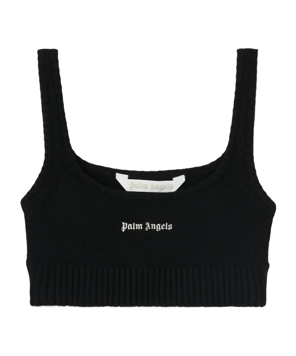 Logo Embroidered Cropped Knitted Tank Top