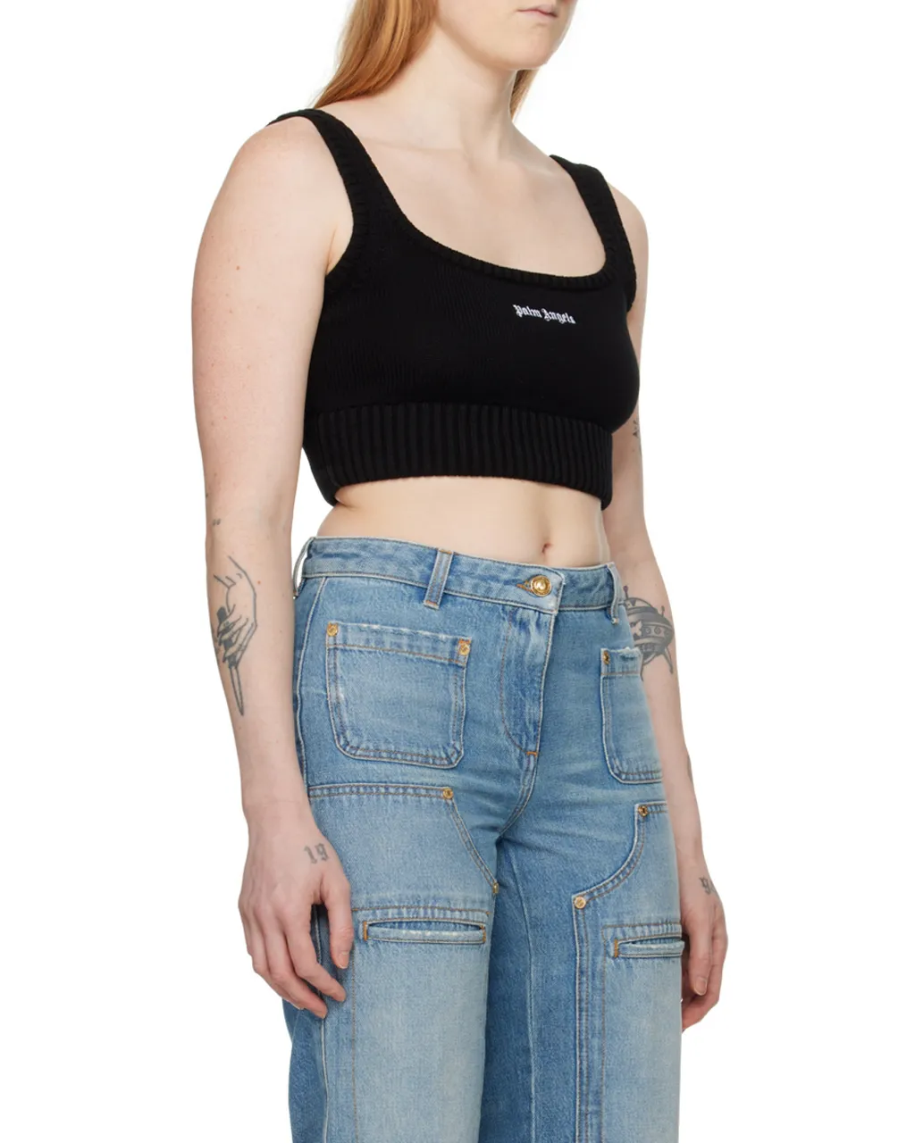 Logo Embroidered Cropped Knitted Tank Top