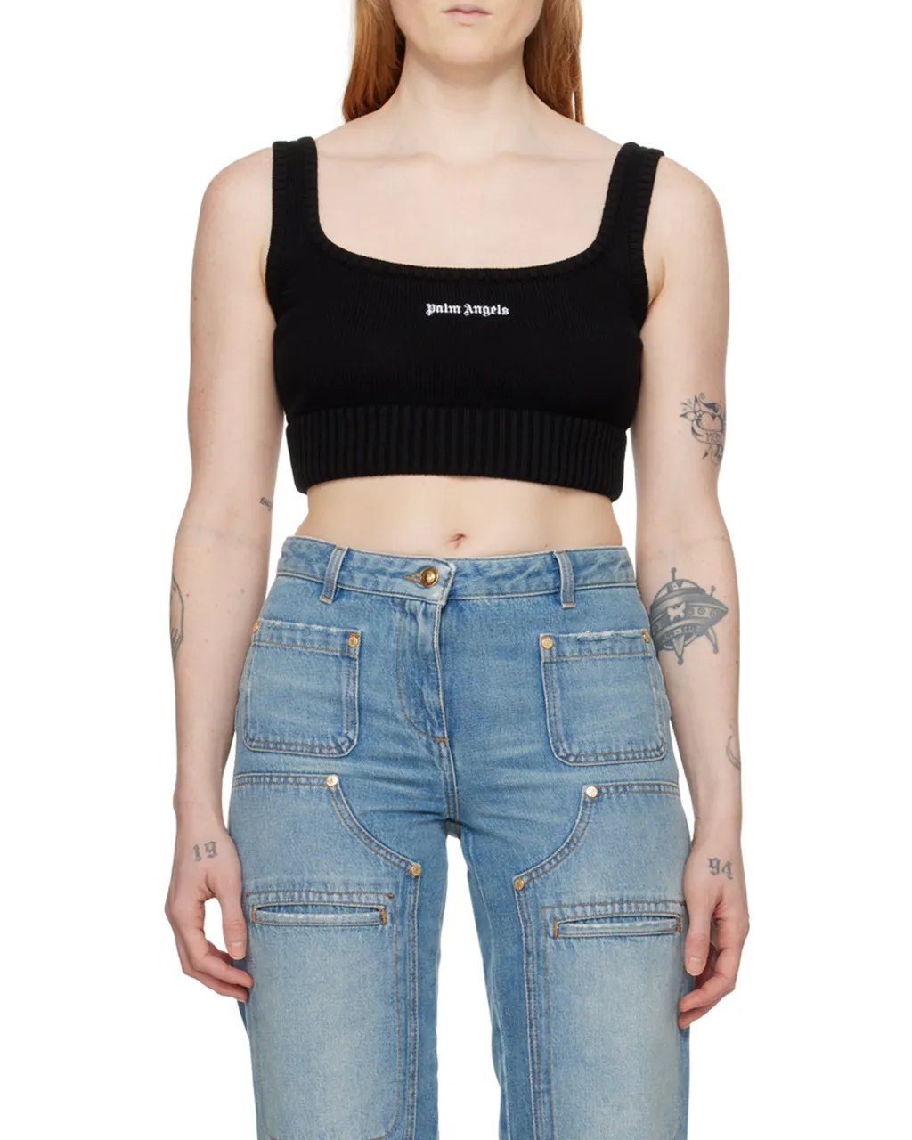 Logo Embroidered Cropped Knitted Tank Top