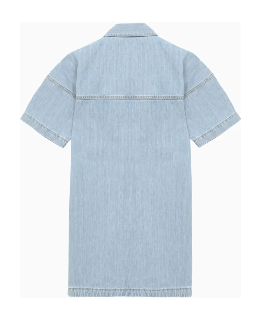 Stripe-Detailed Logo Printed Denim Dress